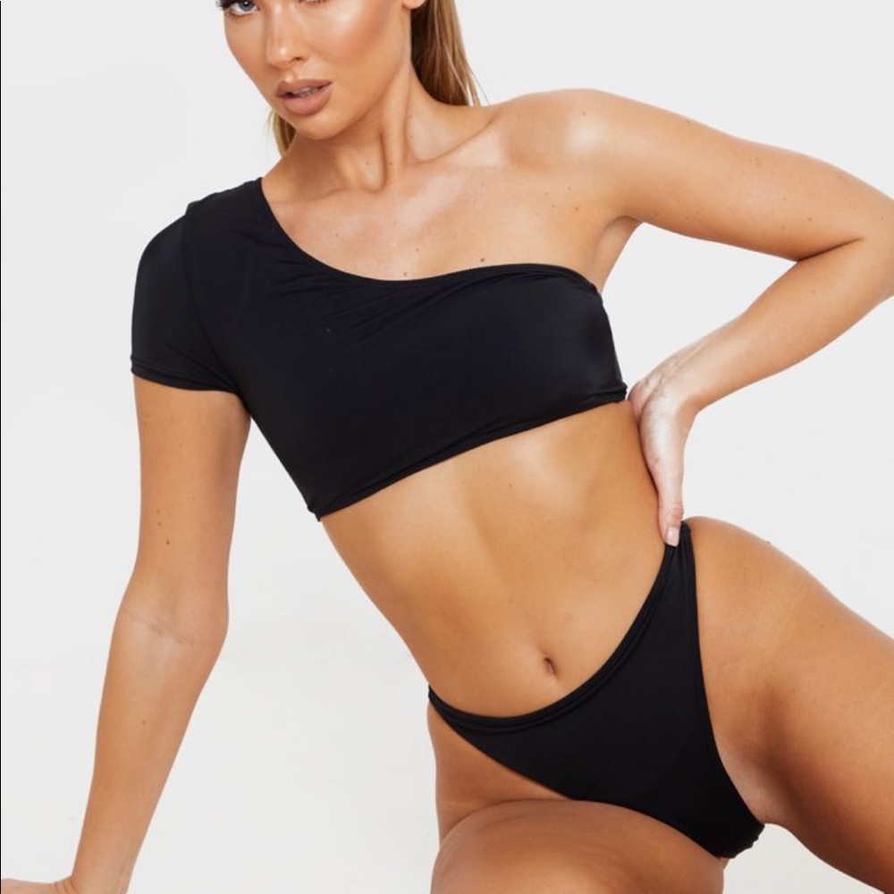 Black one shoulder bikini top